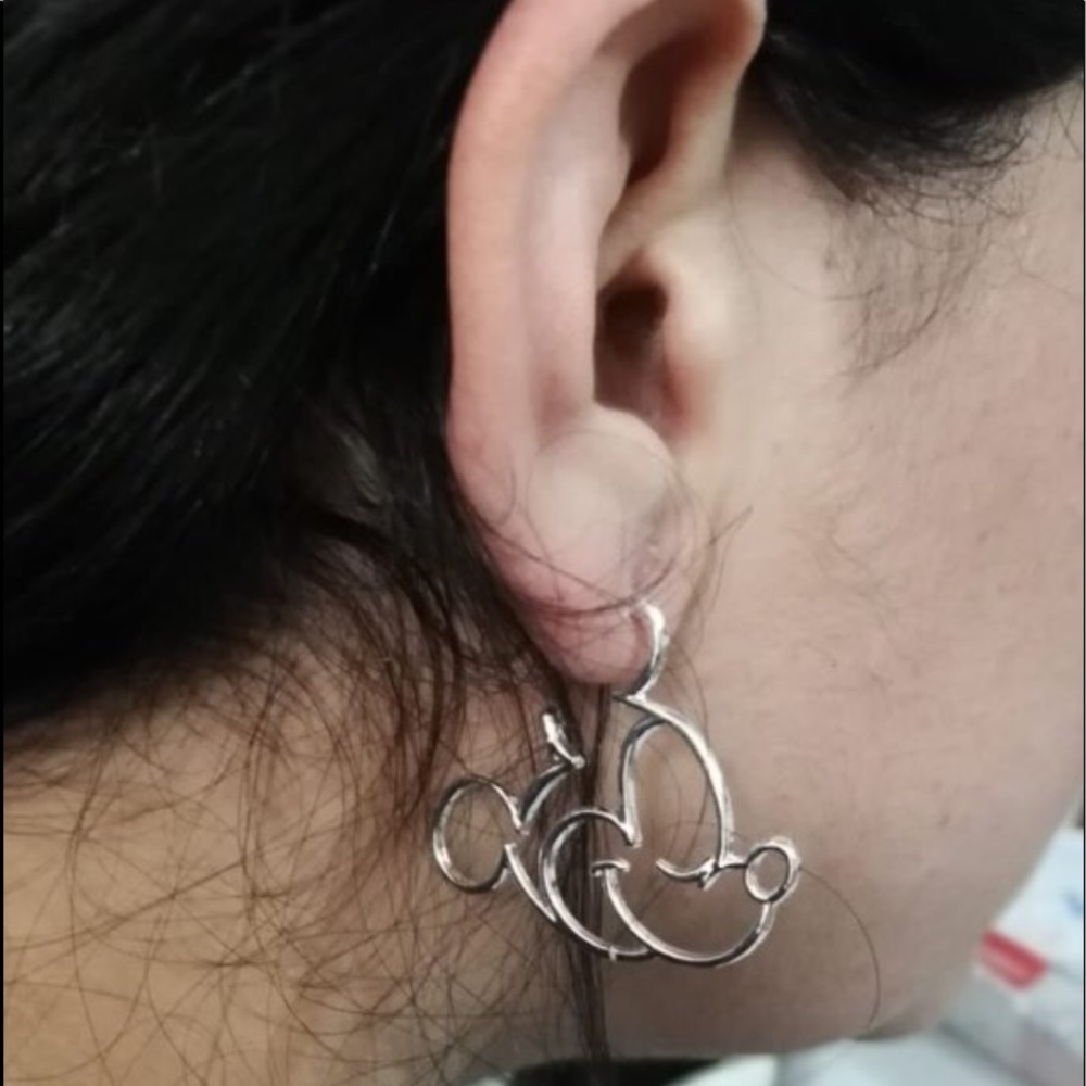 (N1) Silver Mickey Earrings - Picture 3 of 6